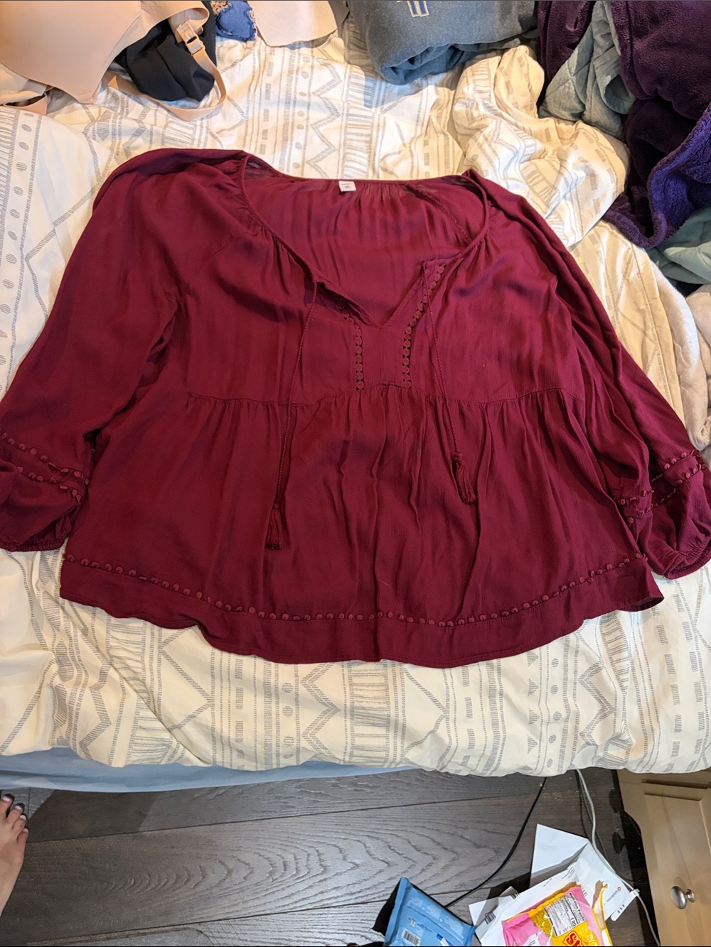 Old Navy Wine Red Peasant Tunic Top